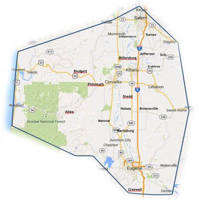 Map of Mid-Valley, Oregon